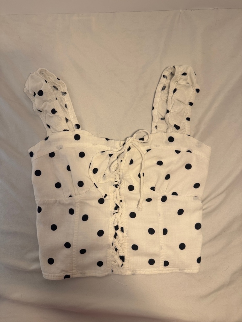 White Polka-Dot Lace-Up Crop Top
